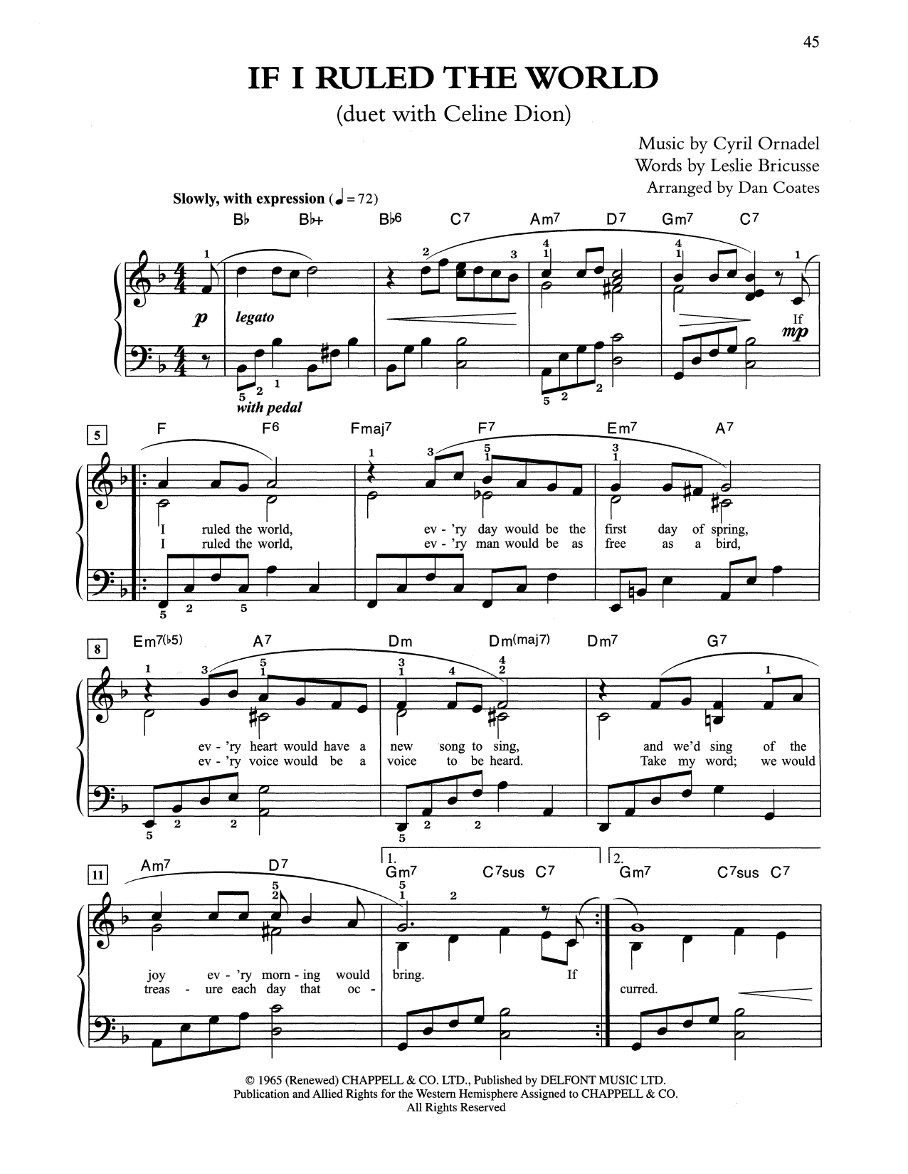 Tony Bennett & Celine Dion If I Ruled The World (arr. Dan Coates) sheet music notes and chords arranged for Easy Piano