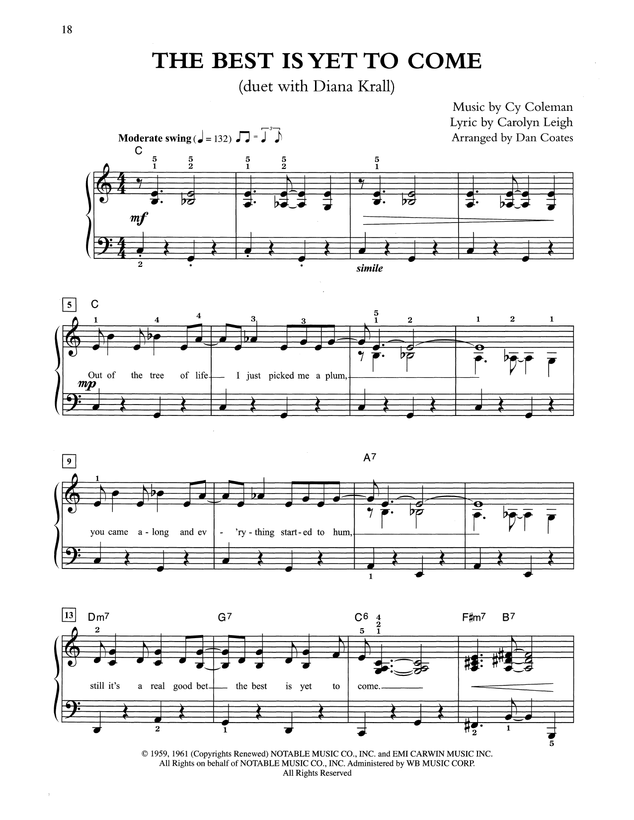 Tony Bennett & Diana Krall The Best Is Yet To Come (arr. Dan Coates) sheet music notes and chords arranged for Easy Piano