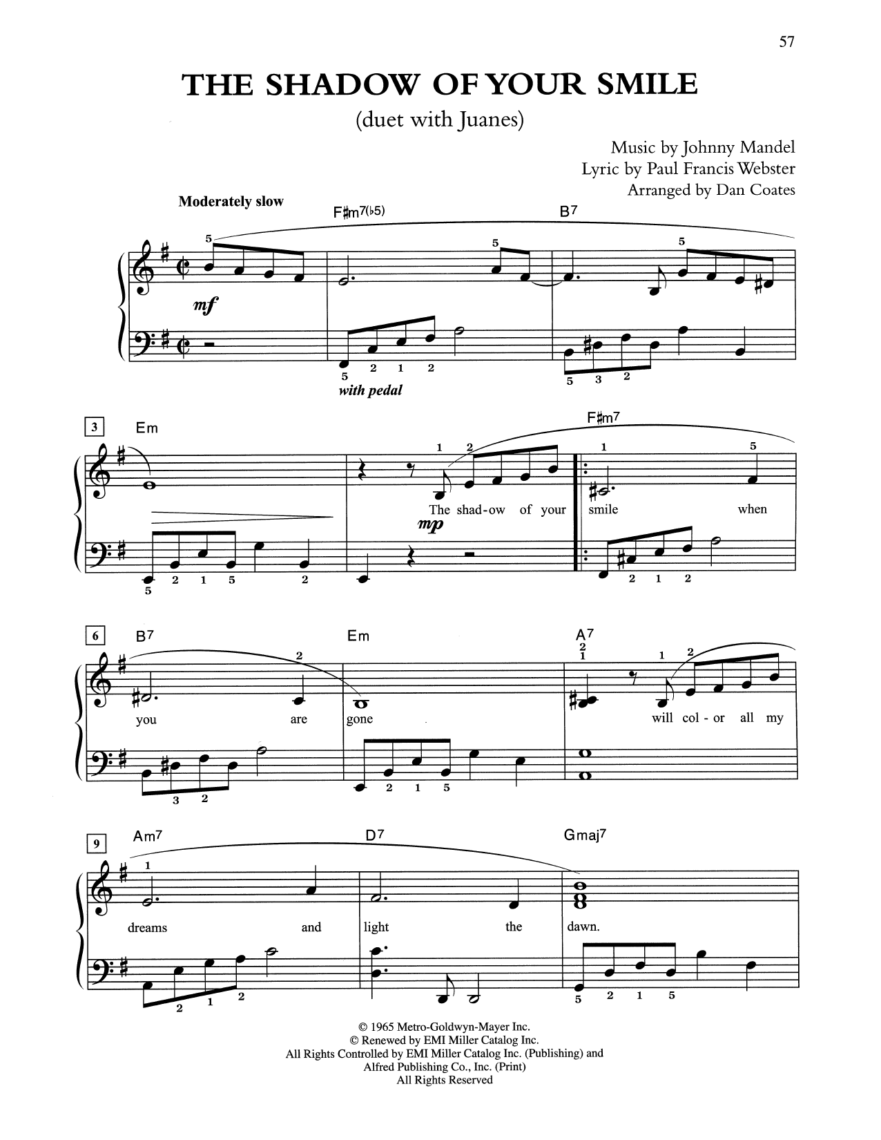 Tony Bennett & Juanes The Shadow Of Your Smile (arr. Dan Coates) sheet music notes and chords arranged for Easy Piano