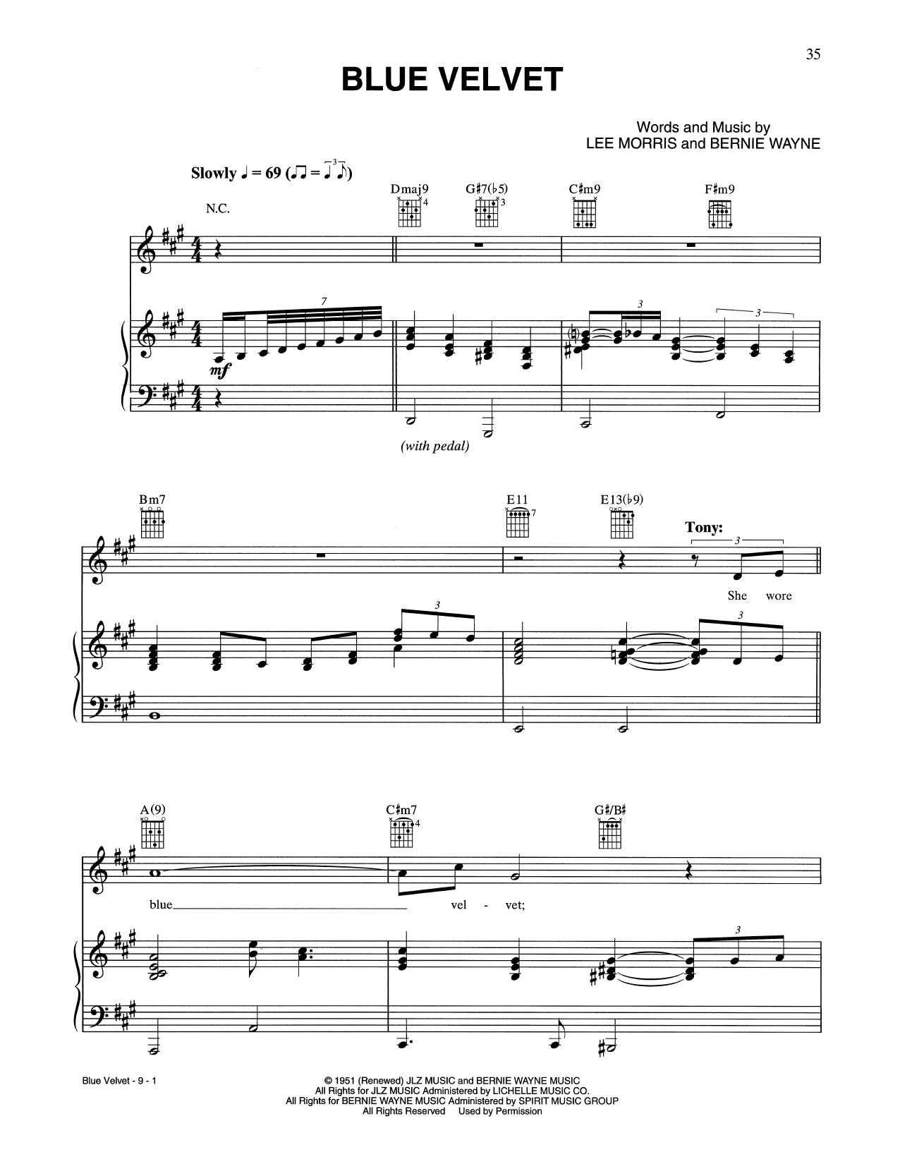 Tony Bennett & k.d. lang Blue Velvet sheet music notes and chords arranged for Piano, Vocal & Guitar Chords (Right-Hand Melody)