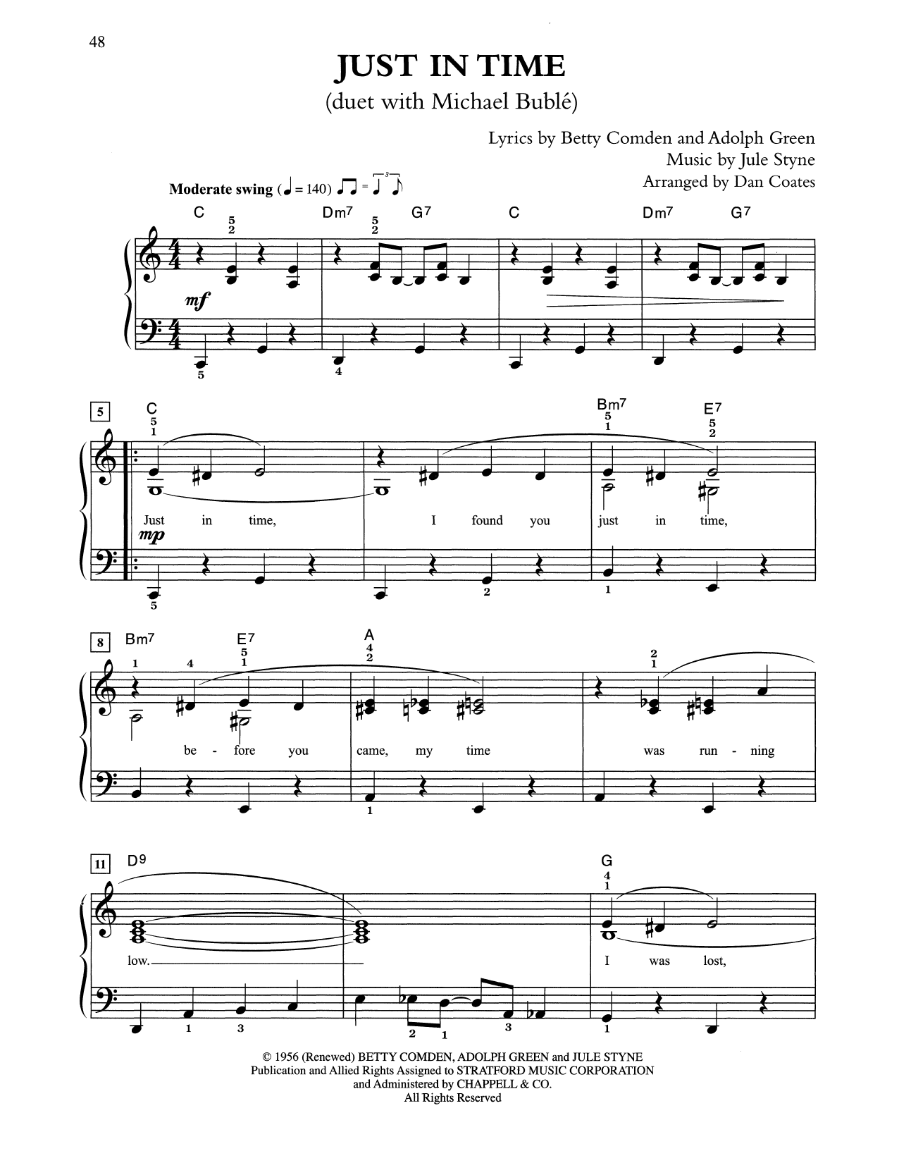 Tony Bennett & Michael Buble Just In Time (arr. Dan Coates) sheet music notes and chords arranged for Easy Piano
