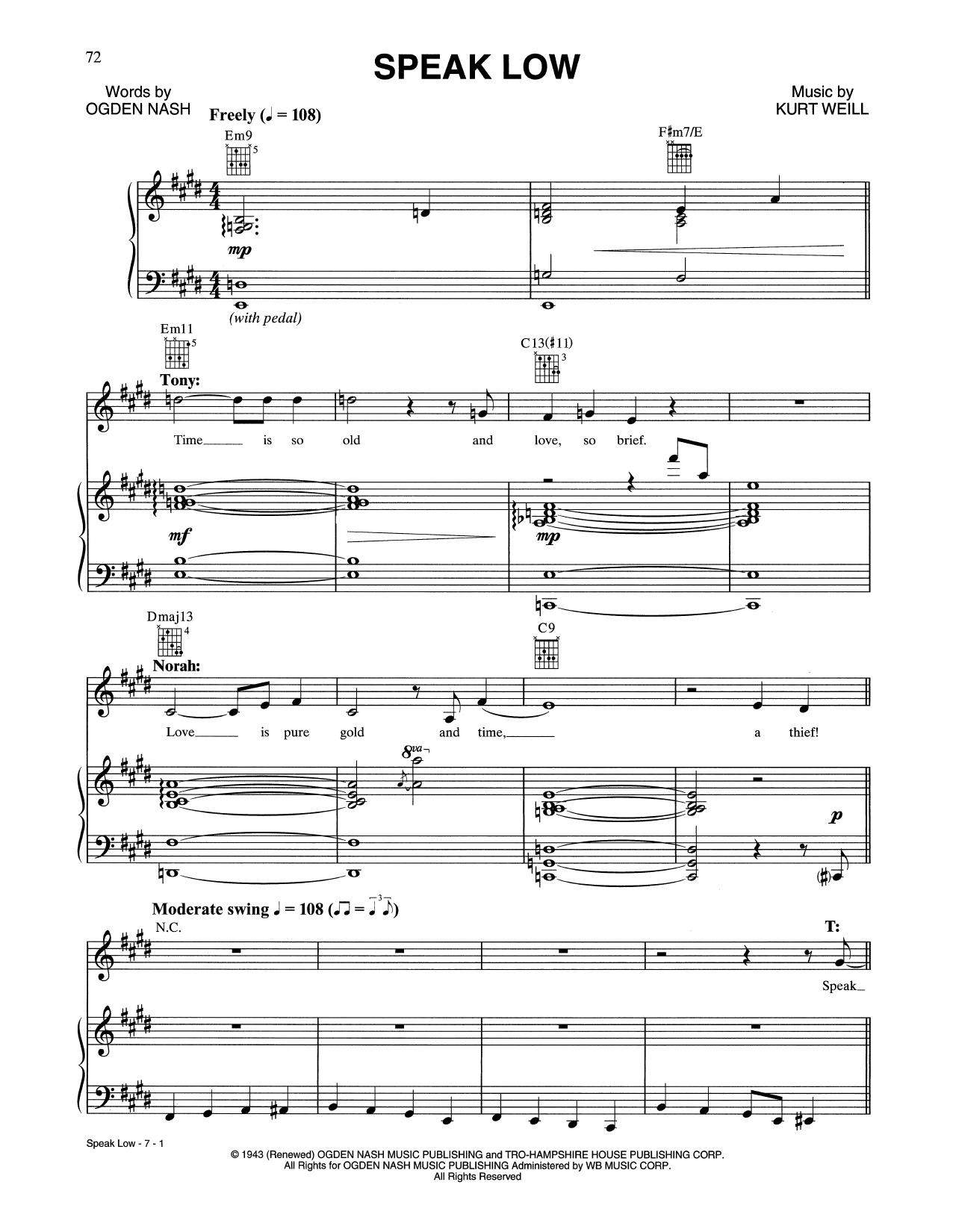Tony Bennett & Norah Jones Speak Low sheet music notes and chords arranged for Piano, Vocal & Guitar Chords (Right-Hand Melody)