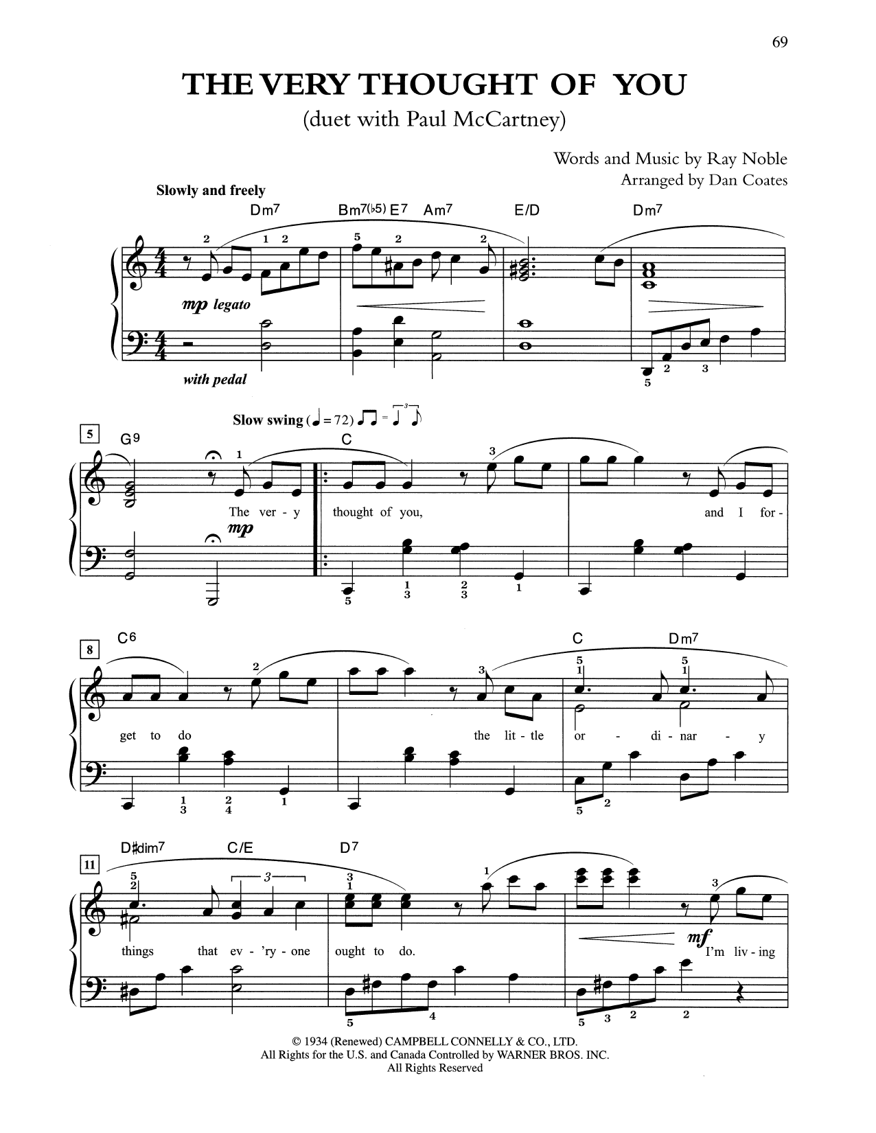 Tony Bennett & Paul McCartney The Very Thought Of You (arr. Dan Coates) sheet music notes and chords arranged for Easy Piano
