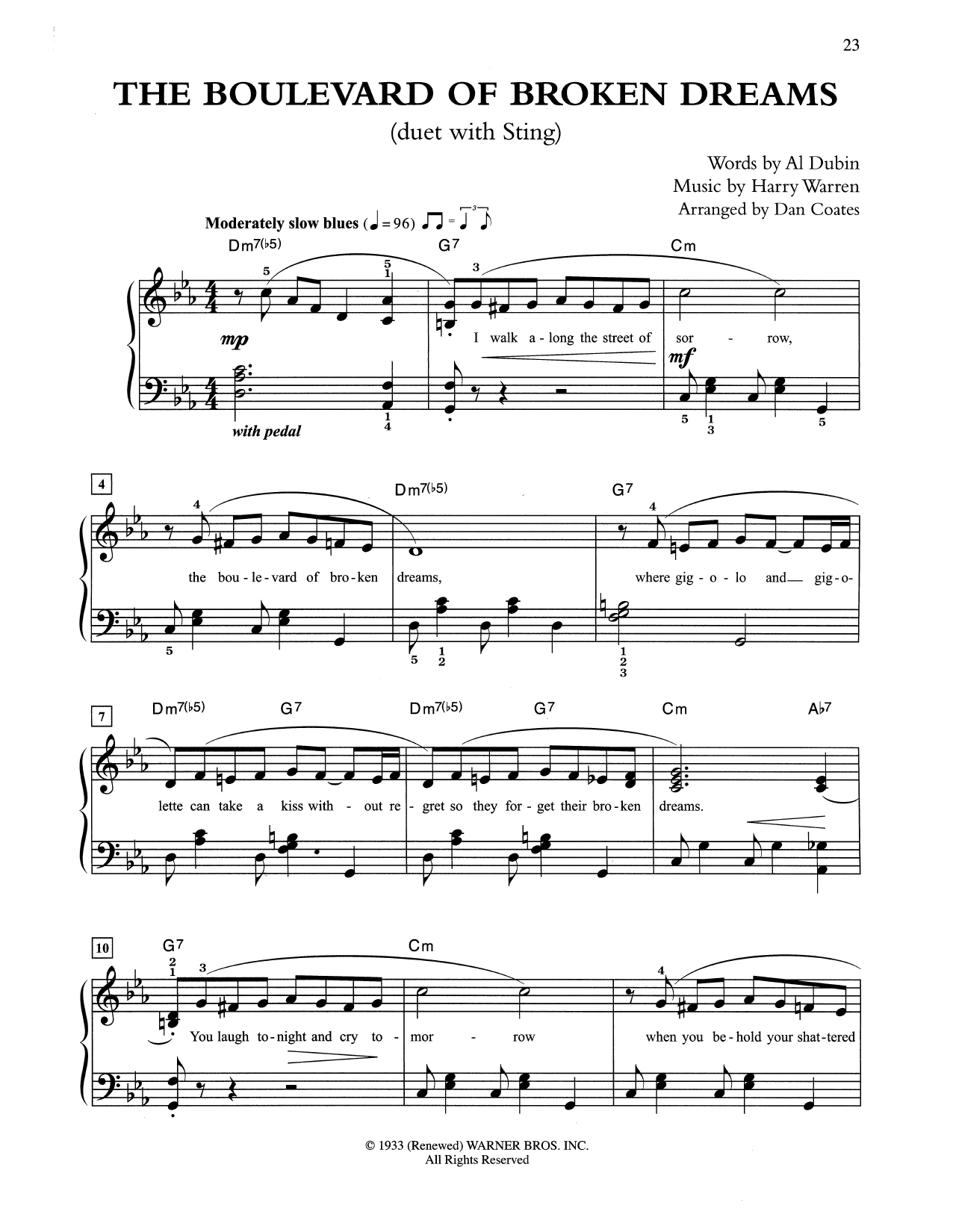 Tony Bennett & Sting The Boulevard Of Broken Dreams (arr. Dan Coates) sheet music notes and chords arranged for Easy Piano