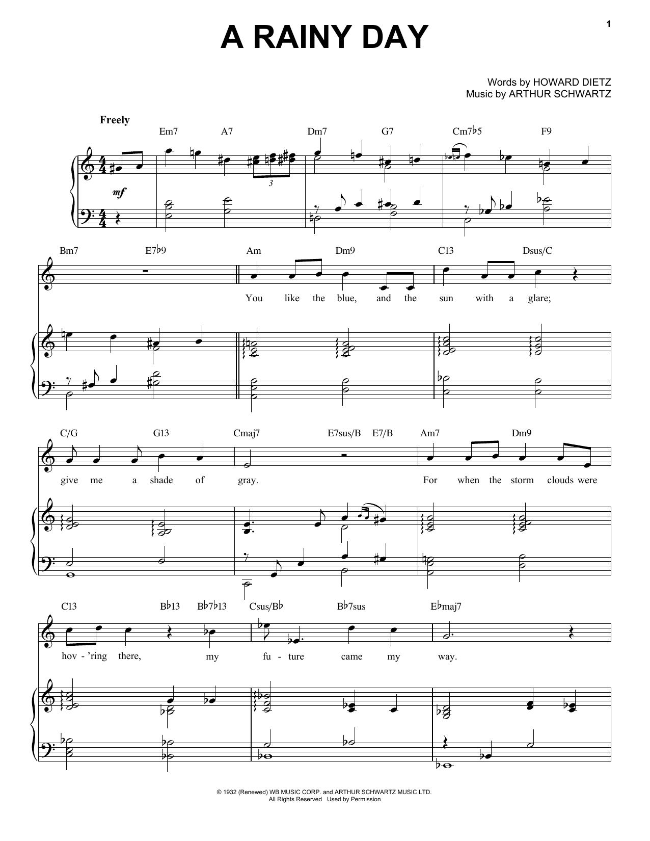 Tony Bennett A Rainy Day sheet music notes and chords arranged for Piano & Vocal