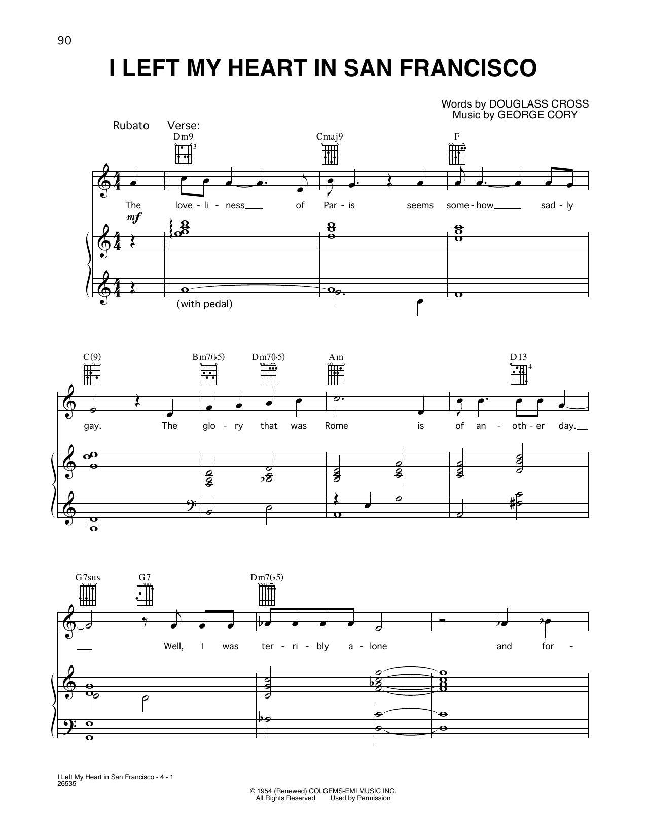 Tony Bennett and George Michael I Left My Heart In San Francisco sheet music notes and chords arranged for Piano, Vocal & Guitar Chords (Right-Hand Melody)