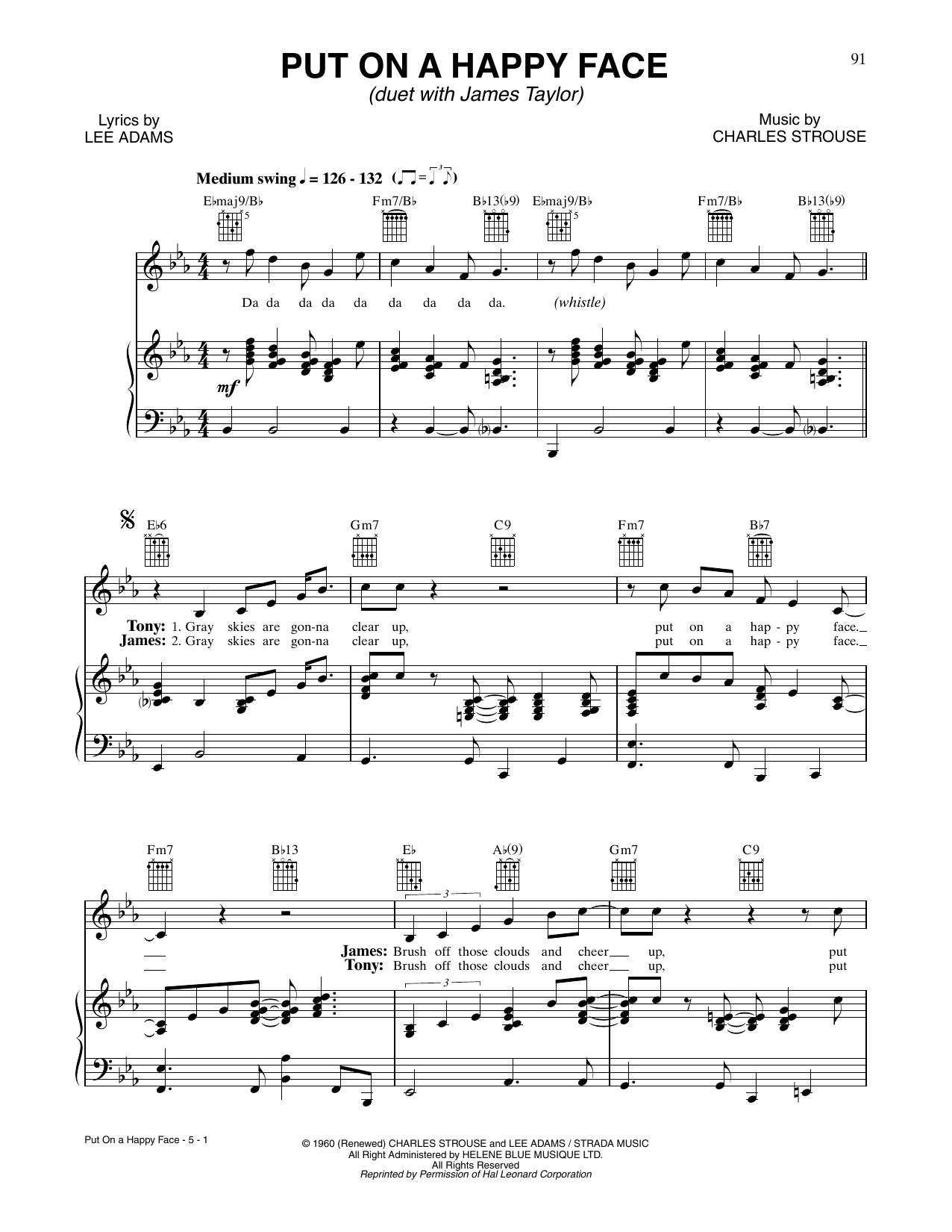 Tony Bennett and James Taylor Put On A Happy Face sheet music notes and chords arranged for Piano, Vocal & Guitar Chords (Right-Hand Melody)