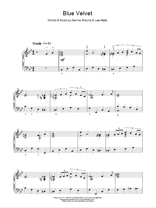 Tony Bennett Blue Velvet sheet music notes and chords arranged for Piano Solo