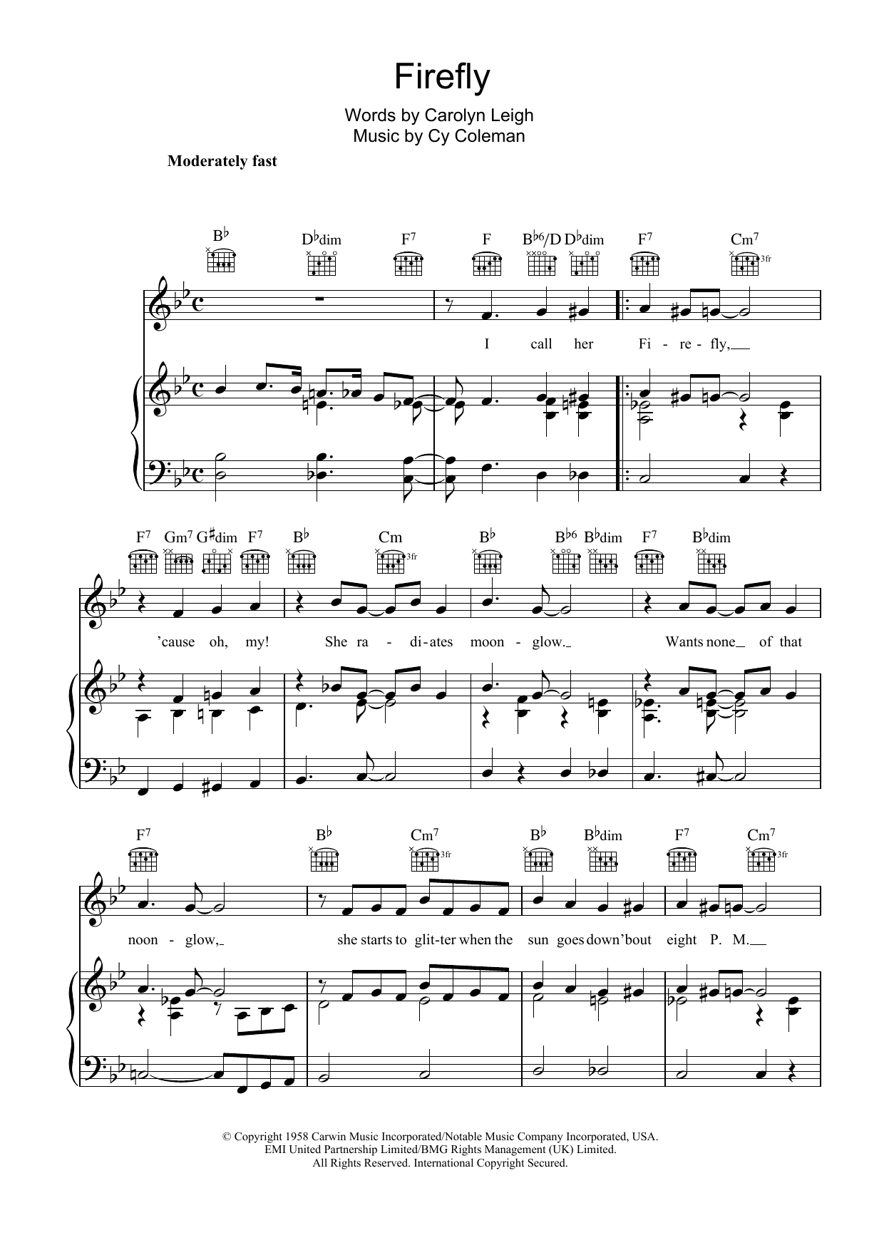 Tony Bennett Firefly sheet music notes and chords arranged for Piano, Vocal & Guitar Chords (Right-Hand Melody)