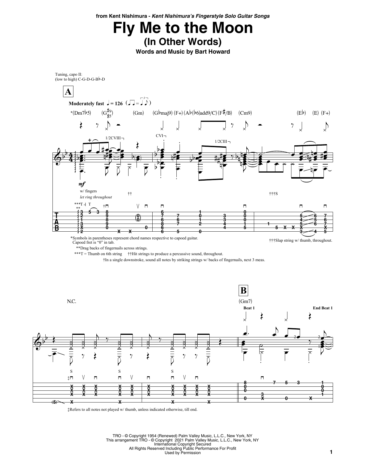 Tony Bennett Fly Me To The Moon (In Other Words) (arr. Kent Nishimura) sheet music notes and chords arranged for Solo Guitar
