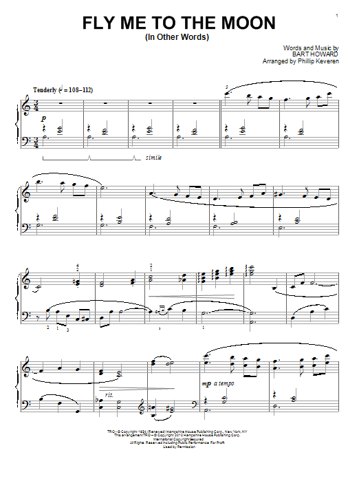 Tony Bennett Fly Me To The Moon (In Other Words) (arr. Phillip Keveren) sheet music notes and chords arranged for Piano Solo