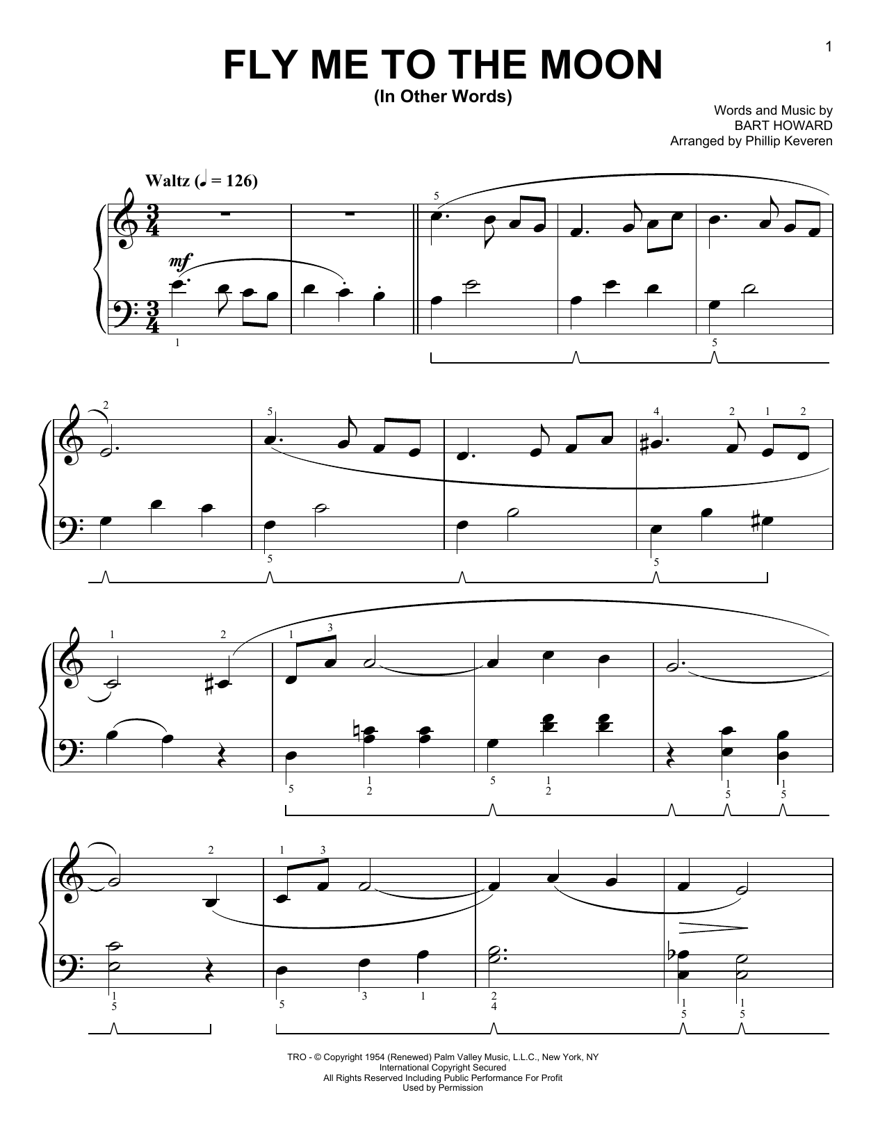 Tony Bennett Fly Me To The Moon (In Other Words) [Classical version] (arr. Phillip Keveren) sheet music notes and chords arranged for Easy Piano
