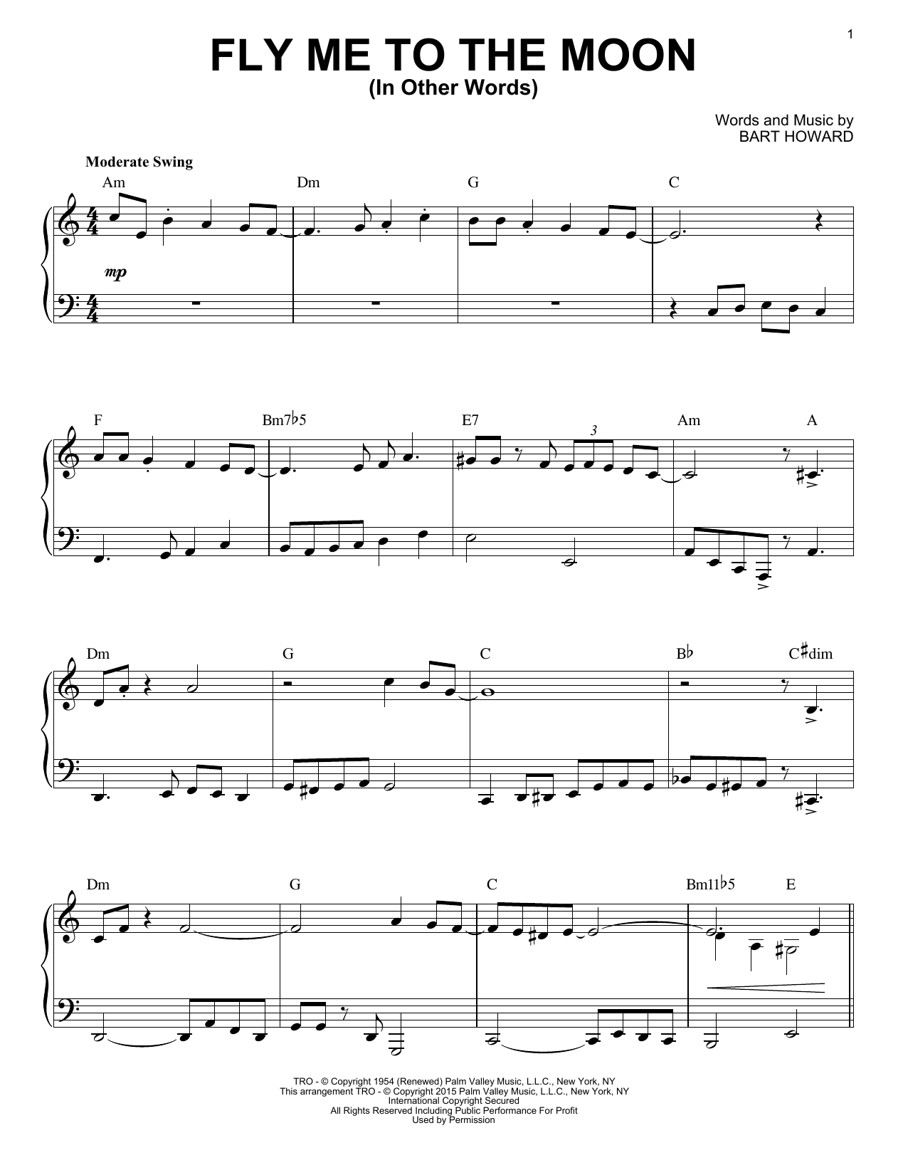 Tony Bennett Fly Me To The Moon (In Other Words) [Jazz version] (arr. Brent Edstrom) sheet music notes and chords arranged for Piano Solo