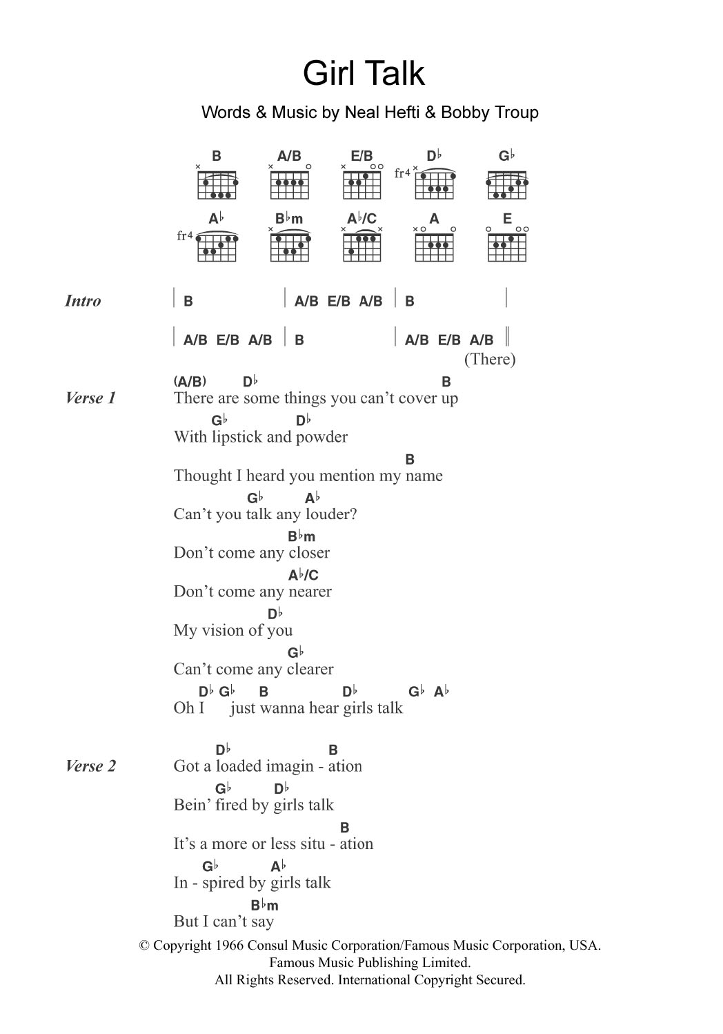 Tony Bennett Girl Talk sheet music notes and chords arranged for Guitar Chords/Lyrics