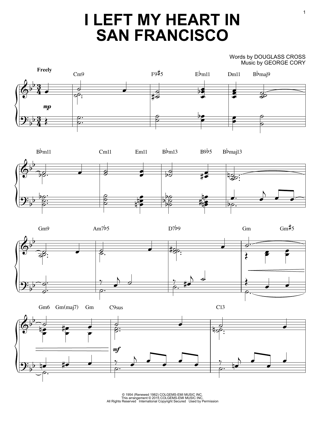 Tony Bennett I Left My Heart In San Francisco [Jazz version] (arr. Brent Edstrom) sheet music notes and chords arranged for Piano Solo
