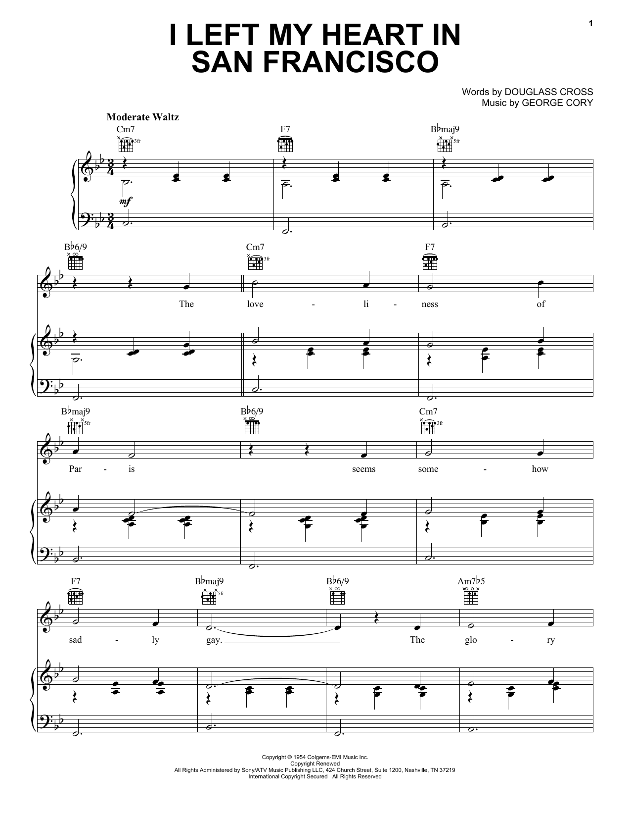Tony Bennett I Left My Heart In San Francisco sheet music notes and chords arranged for Violin Duet