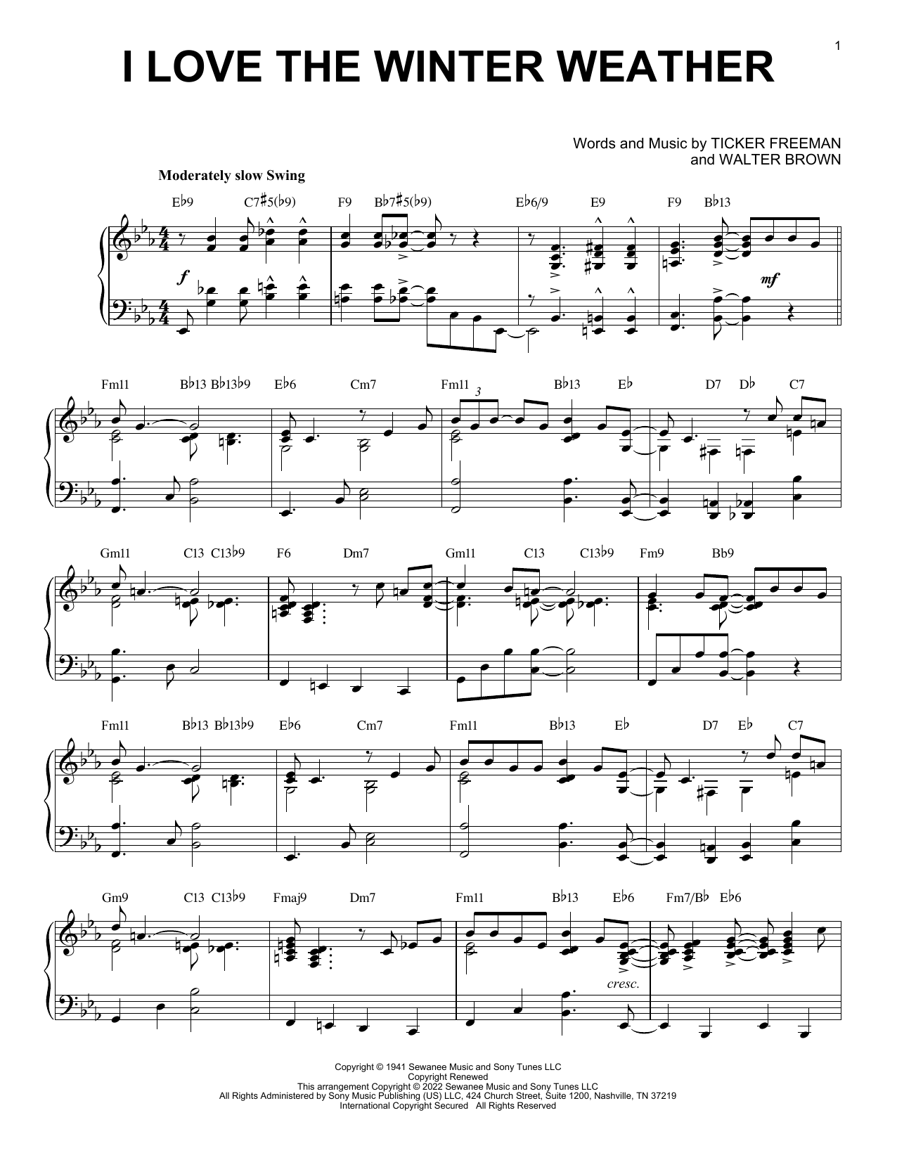 Tony Bennett I Love The Winter Weather [Jazz version] (arr. Brent Edstrom) sheet music notes and chords arranged for Piano Solo