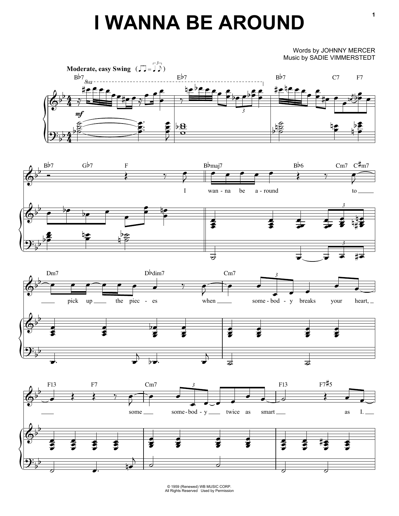 Tony Bennett I Wanna Be Around sheet music notes and chords arranged for Piano, Vocal & Guitar Chords (Right-Hand Melody)