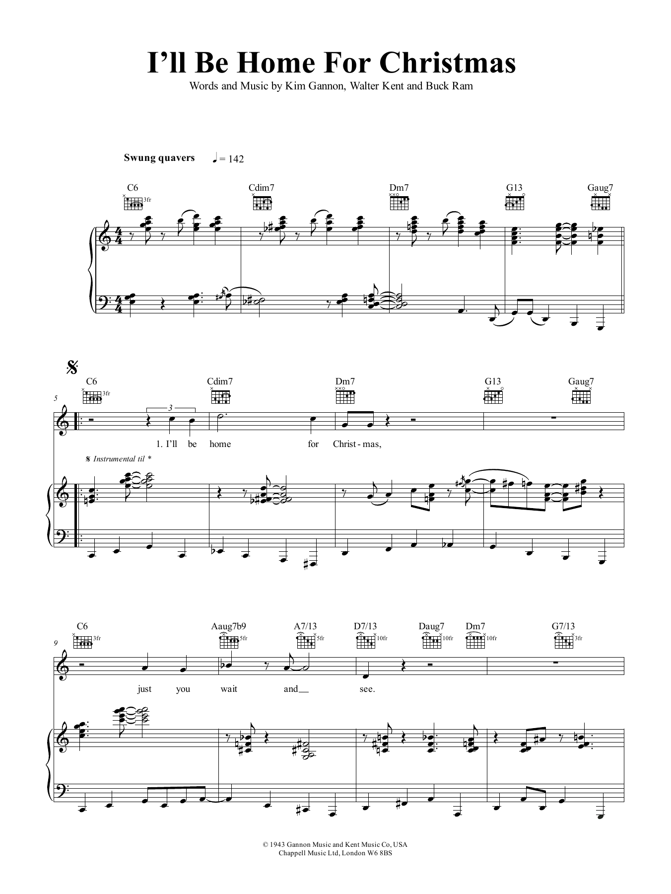 Tony Bennett I'll Be Home For Christmas sheet music notes and chords arranged for Piano, Vocal & Guitar Chords (Right-Hand Melody)