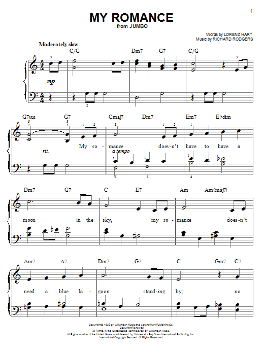Tony Bennett My Romance sheet music notes and chords arranged for Easy Piano