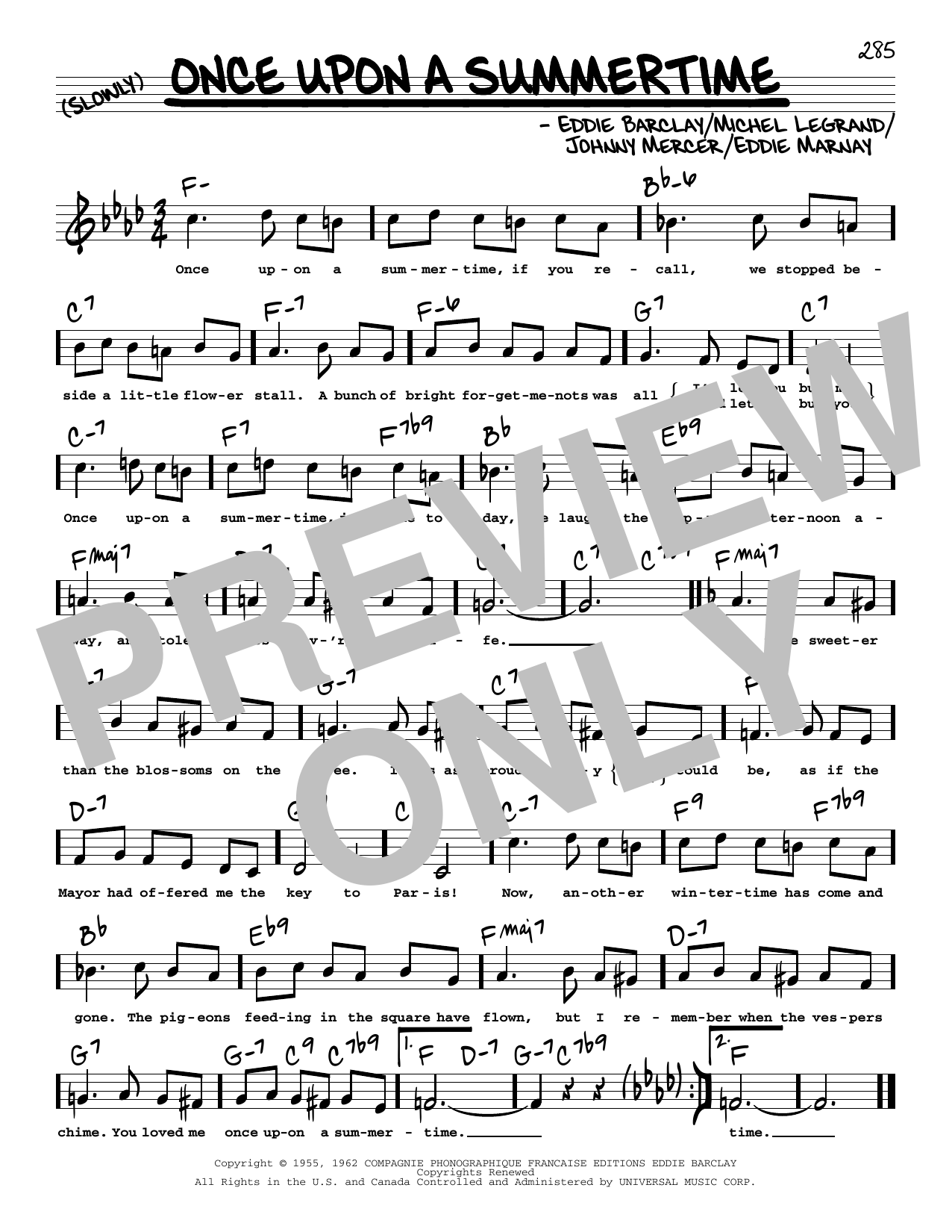 Tony Bennett Once Upon A Summertime (High Voice) sheet music notes and chords arranged for Real Book – Melody, Lyrics & Chords