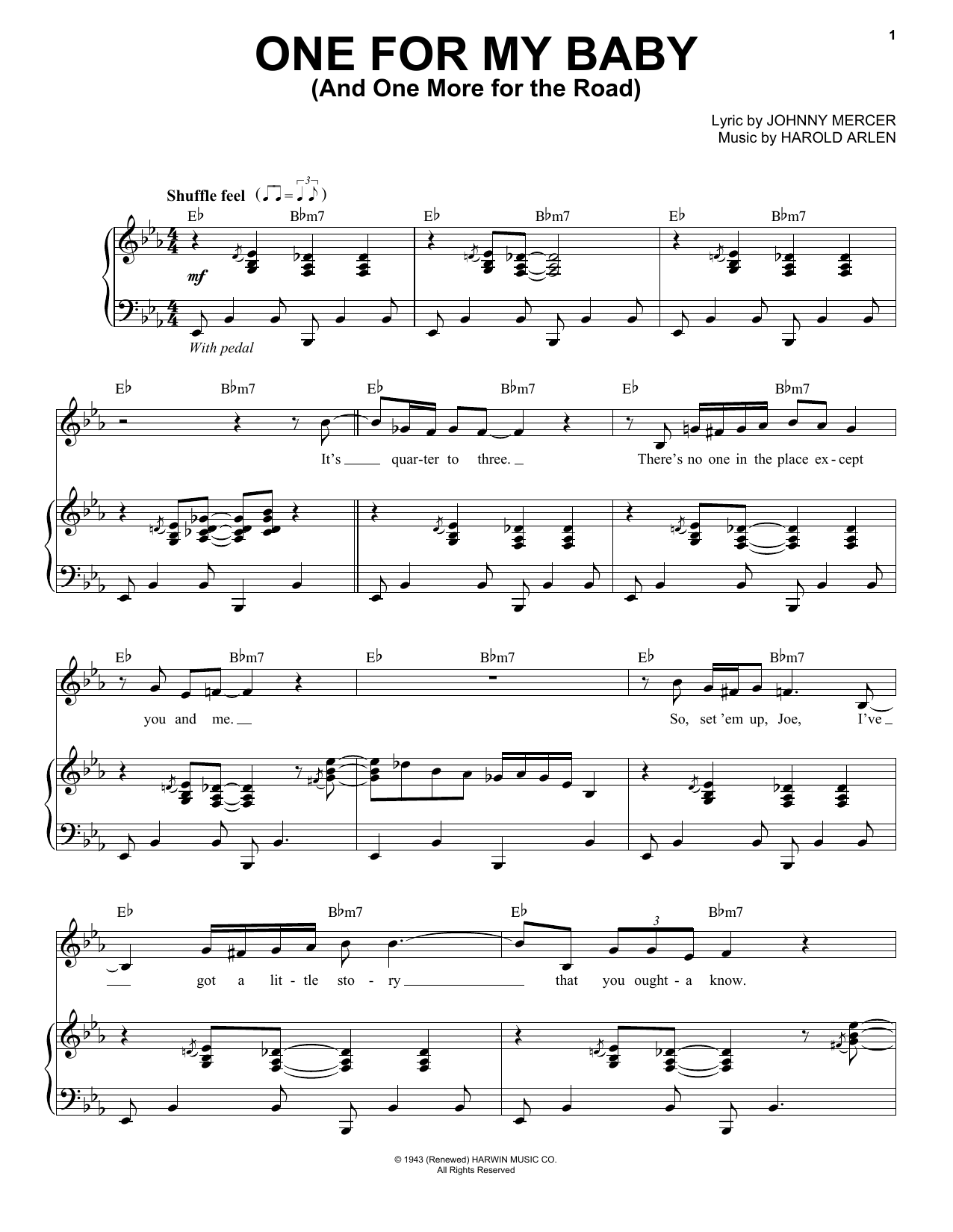Tony Bennett One For My Baby (And One More For The Road) sheet music notes and chords arranged for Piano, Vocal & Guitar Chords (Right-Hand Melody)