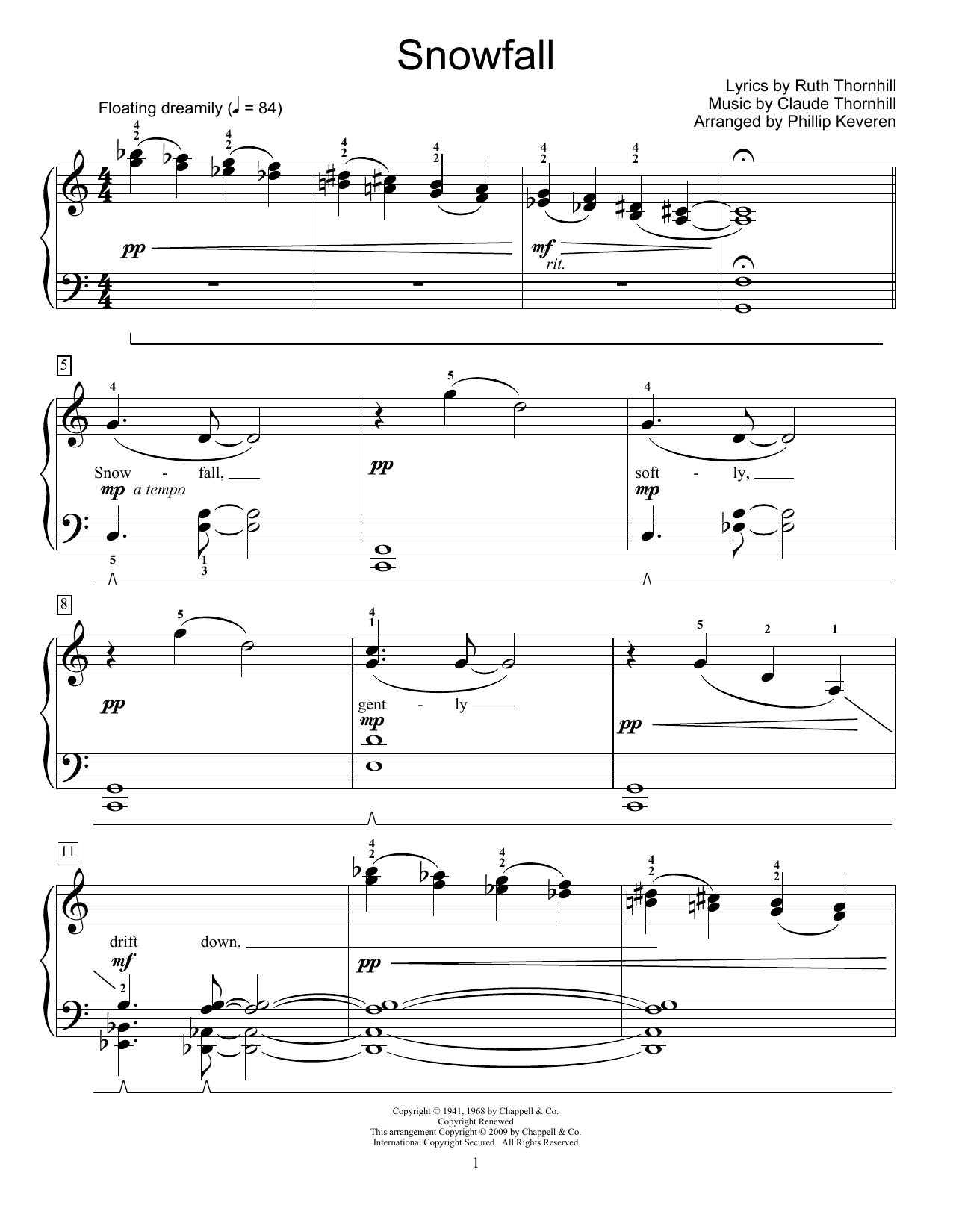 Tony Bennett Snowfall (arr. Phillip Keveren) sheet music notes and chords arranged for Big Note Piano