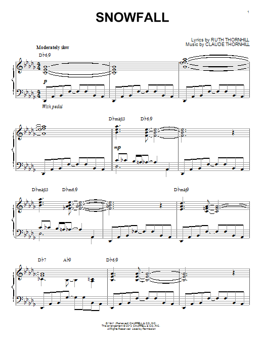 Tony Bennett Snowfall [Jazz version] (arr. Brent Edstrom) sheet music notes and chords arranged for Piano Solo