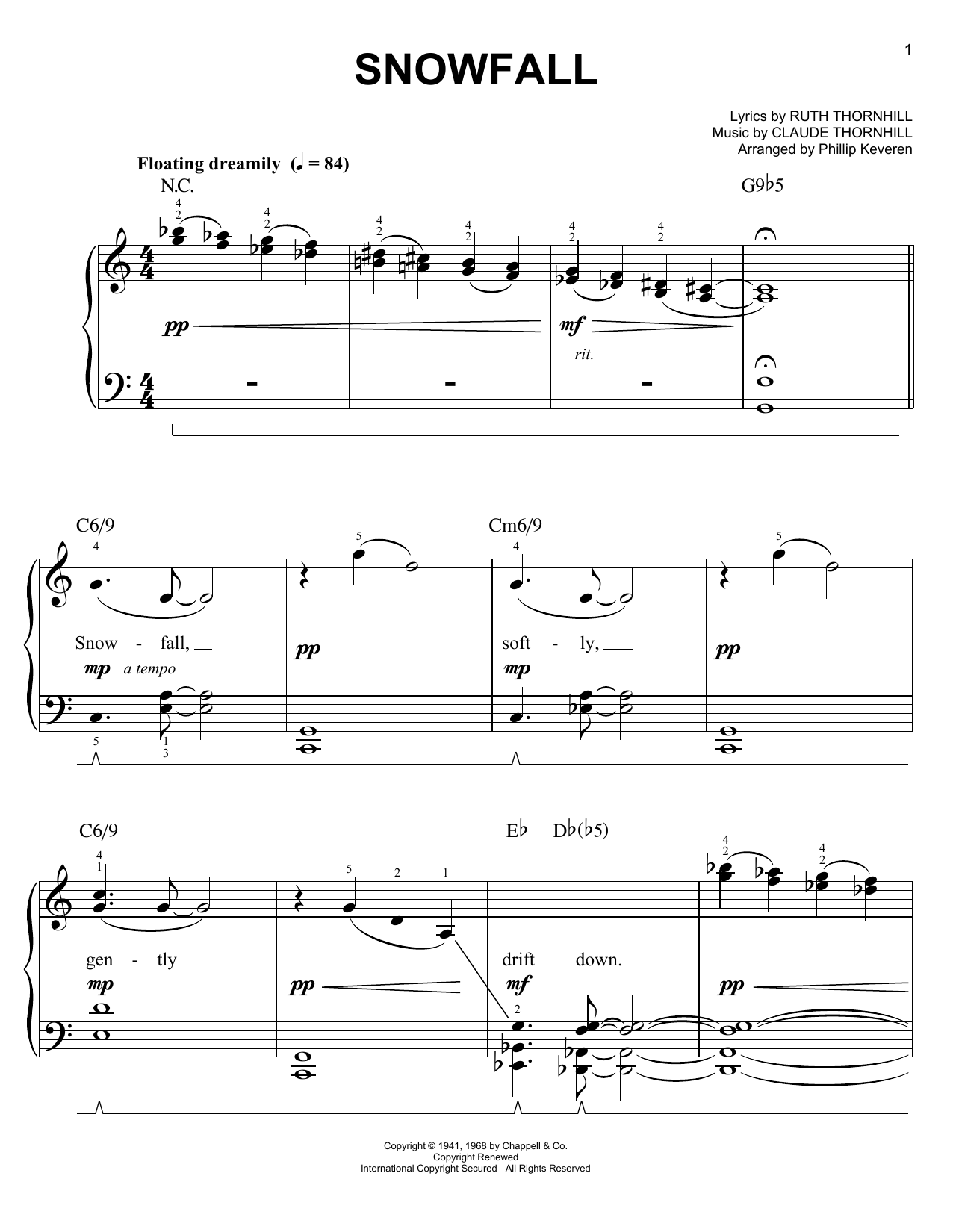 Tony Bennett Snowfall [Jazz version] (arr. Phillip Keveren) sheet music notes and chords arranged for Piano Solo