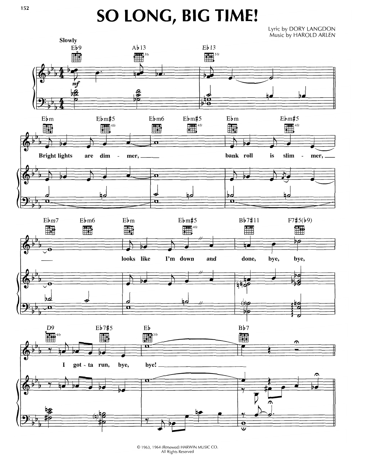 Tony Bennett So Long, Big Time! sheet music notes and chords arranged for Piano, Vocal & Guitar Chords (Right-Hand Melody)