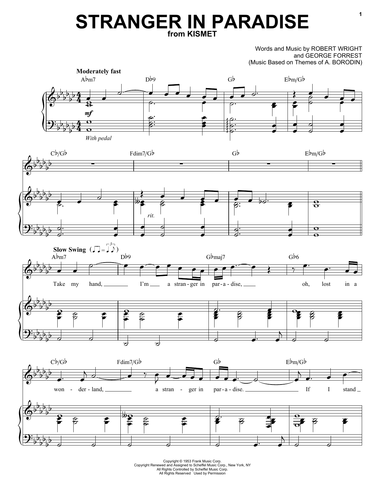 Tony Bennett Stranger In Paradise sheet music notes and chords arranged for Piano & Vocal