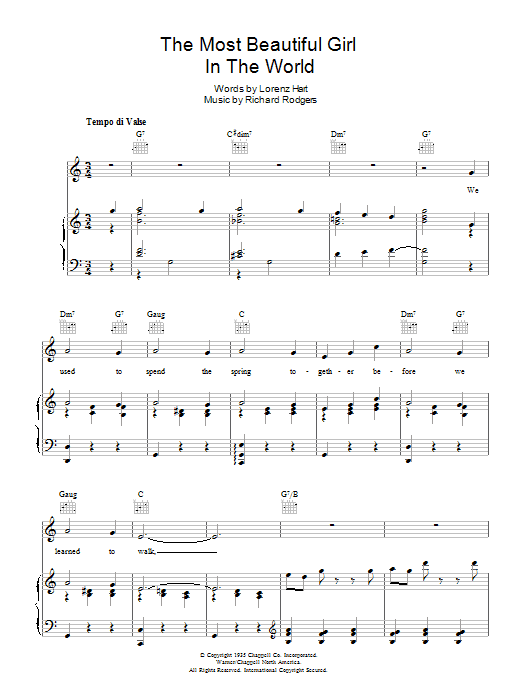 Tony Bennett The Most Beautiful Girl In The World sheet music notes and chords arranged for Piano, Vocal & Guitar Chords