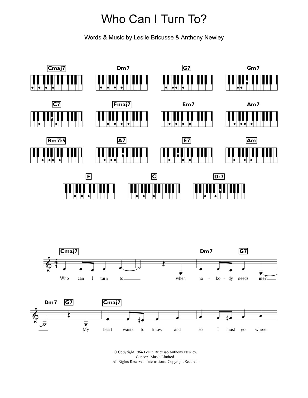 Tony Bennett Who Can I Turn To? sheet music notes and chords arranged for Piano Chords/Lyrics