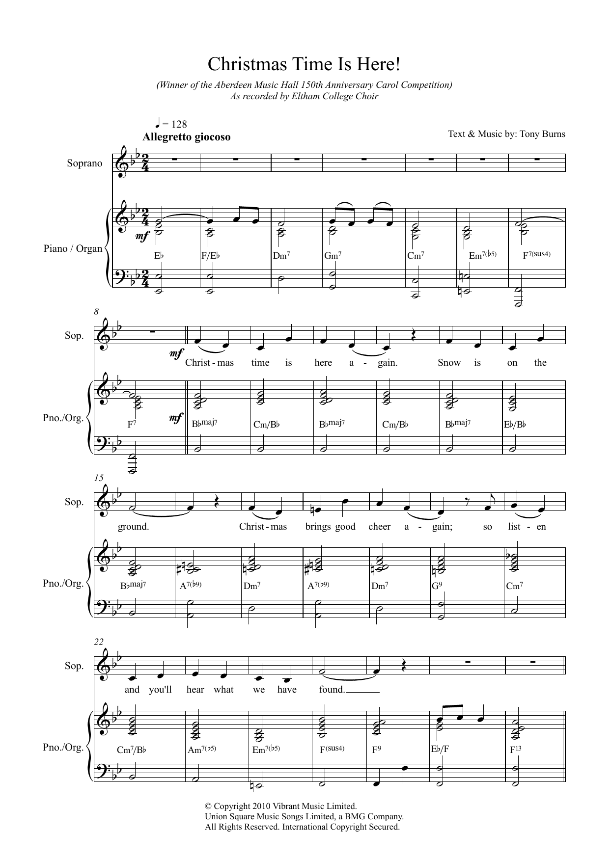 Tony Burns Christmas Time Is Here! sheet music notes and chords arranged for Unison Choir