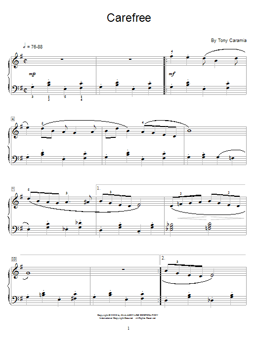 Tony Caramia Carefree sheet music notes and chords arranged for Educational Piano