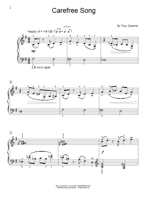 Tony Caramia Carefree Song sheet music notes and chords arranged for Educational Piano