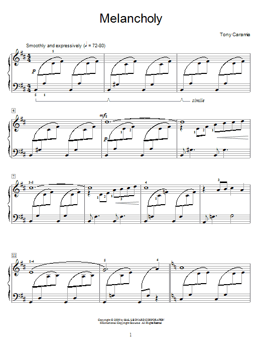 Tony Caramia Melancholy sheet music notes and chords arranged for Educational Piano