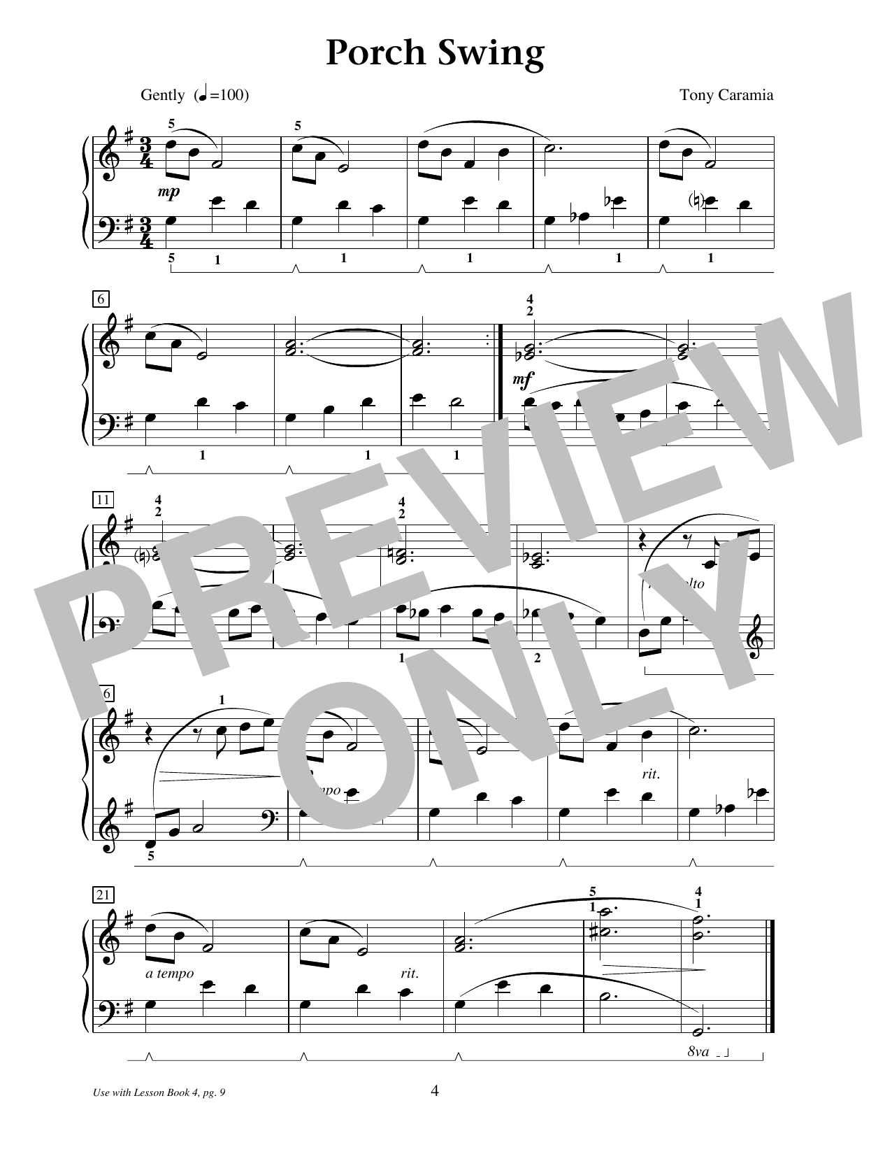 Tony Caramia Porch Swing sheet music notes and chords arranged for Educational Piano