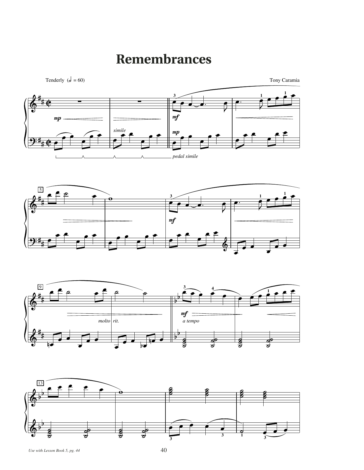 Tony Caramia Remembrances sheet music notes and chords arranged for Educational Piano