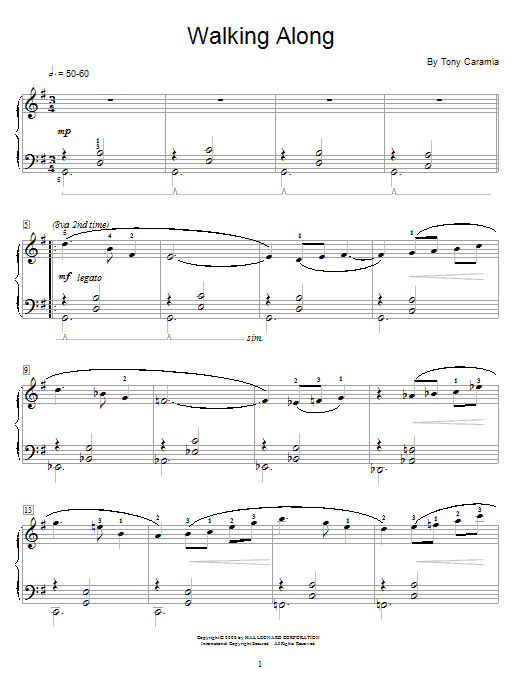 Tony Caramia Walking Along sheet music notes and chords arranged for Educational Piano