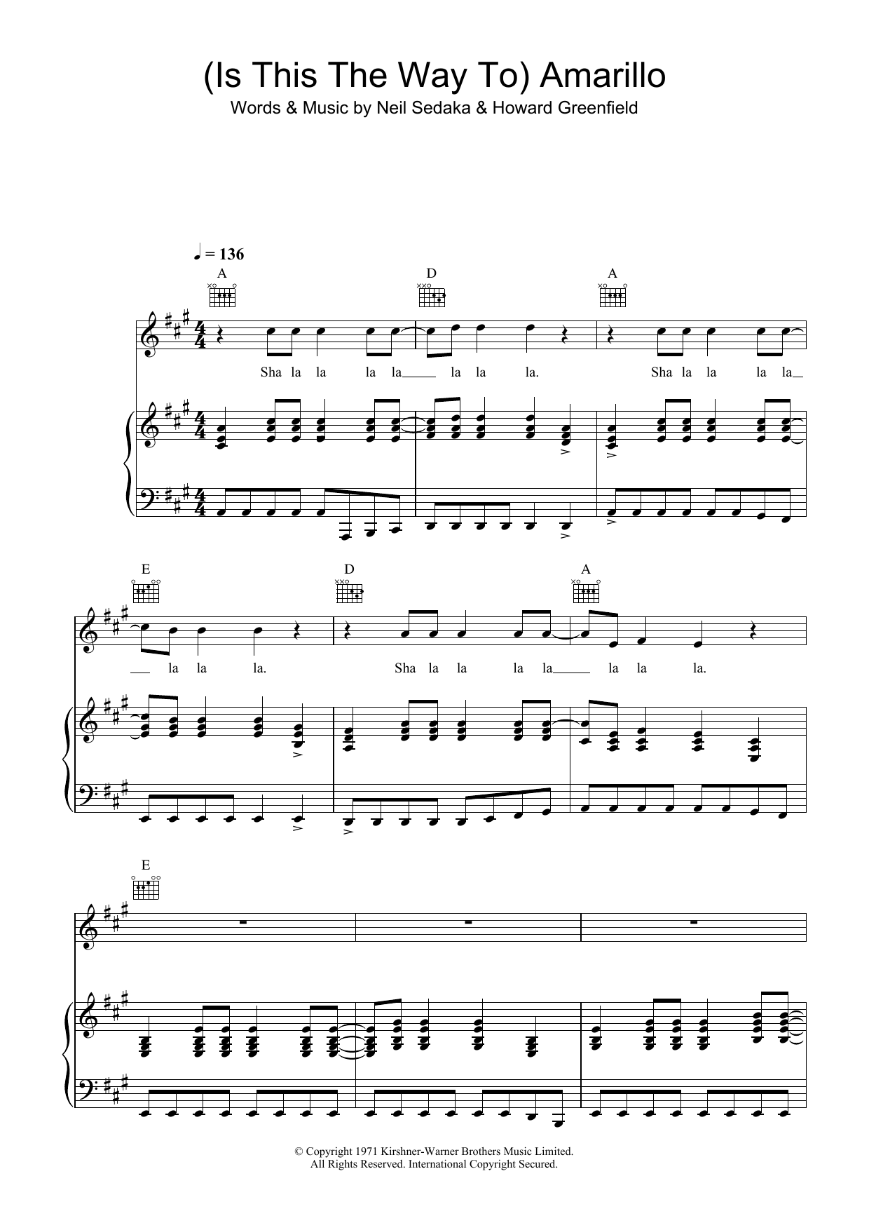 Tony Christie (Is This The Way To) Amarillo (featuring Peter Kay) sheet music notes and chords arranged for Piano, Vocal & Guitar Chords (Right-Hand Melody)