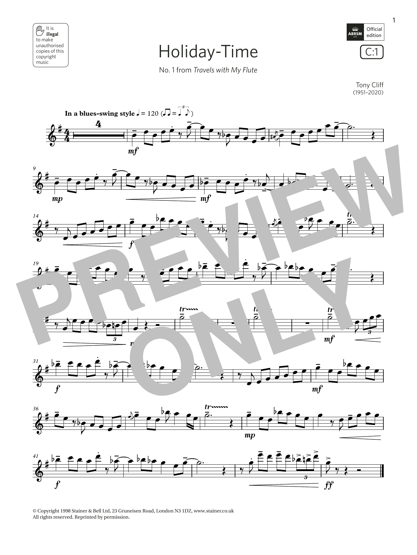 Tony Cliff Holiday-Time (from Travels with My Flute) (Grade 4 List C1 from the ABRSM Flute syllabus from 2022) sheet music notes and chords arranged for Flute Solo