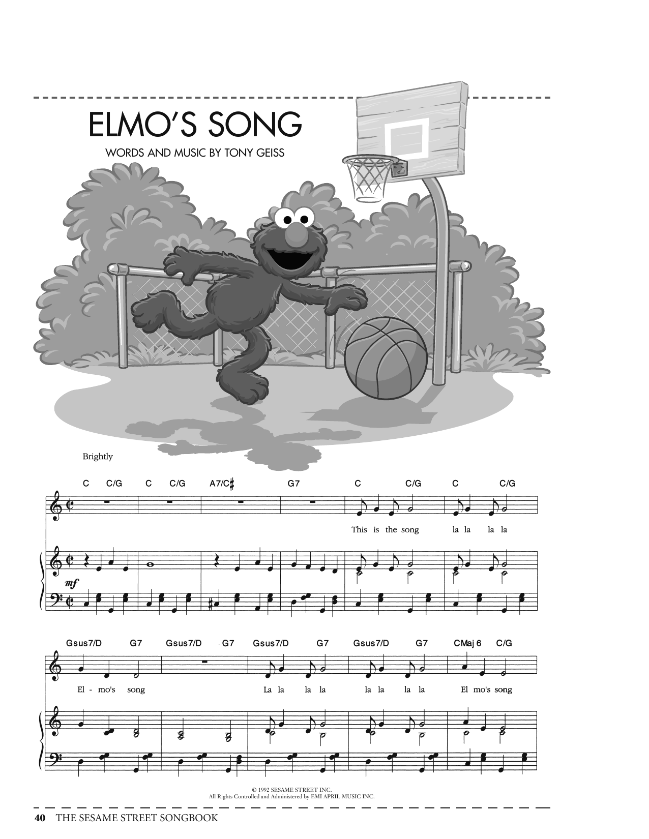 Tony Geiss Elmo's Song (from Sesame Street) sheet music notes and chords arranged for Piano, Vocal & Guitar Chords (Right-Hand Melody)
