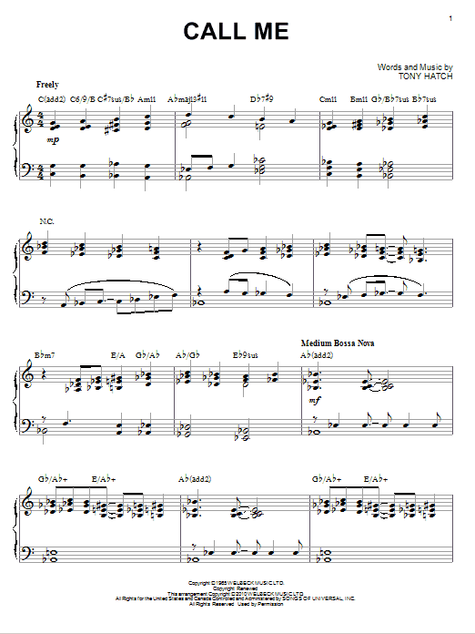Tony Hatch Call Me [Jazz version] (arr. Brent Edstrom) sheet music notes and chords arranged for Piano Solo