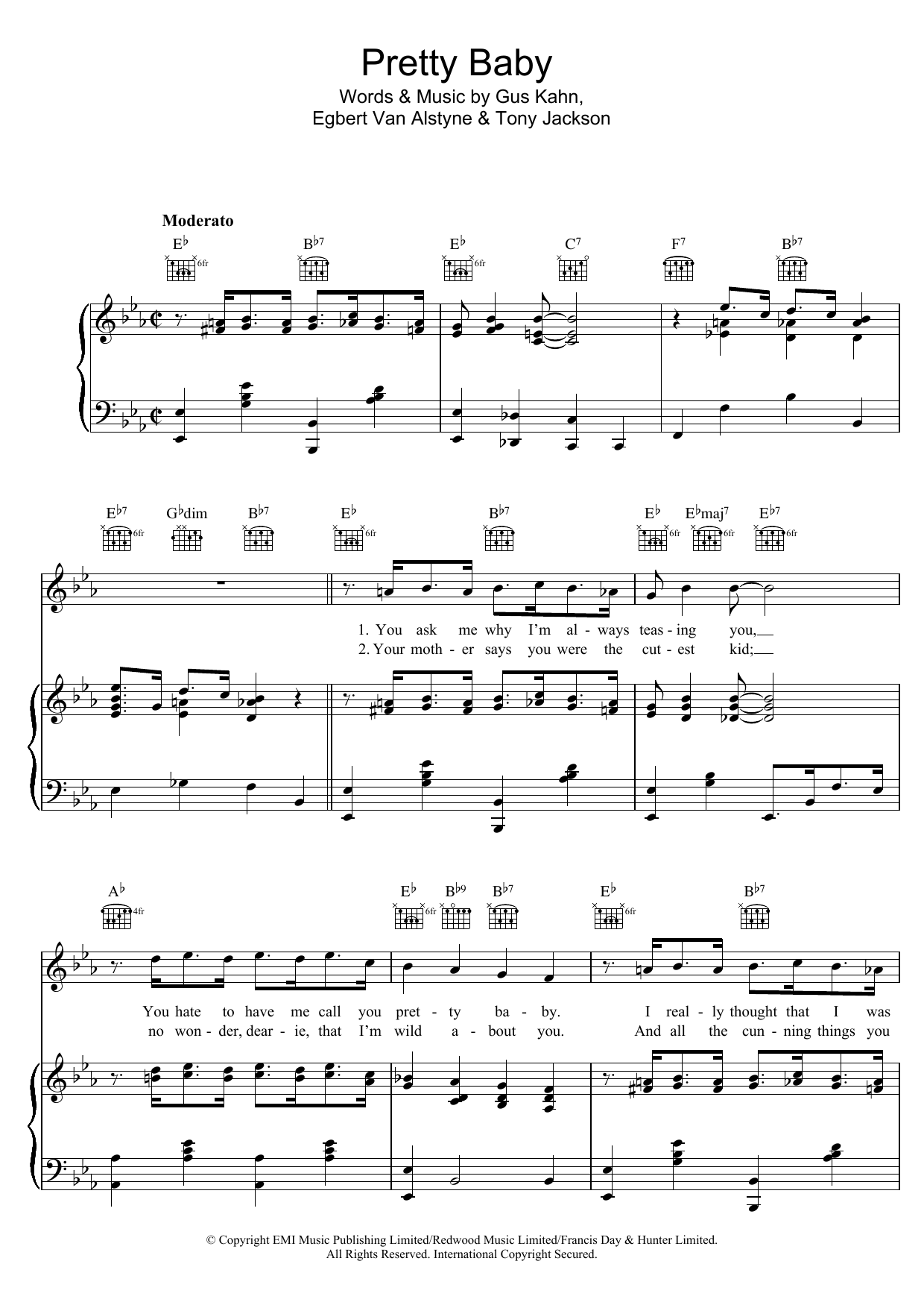 Tony Jackson Pretty Baby sheet music notes and chords arranged for Piano, Vocal & Guitar Chords
