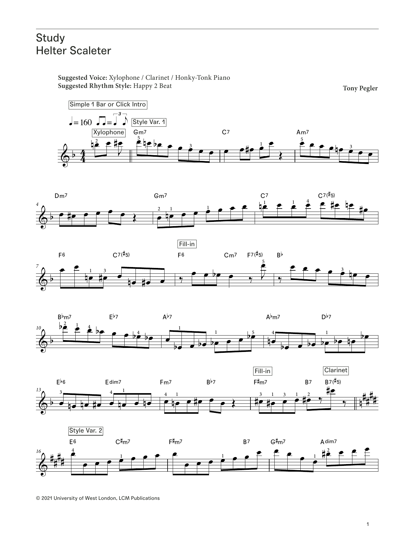 Tony Pegler Helter Scaleter (from LCME Electronic Keyboard Study Grade 7) sheet music notes and chords arranged for Piano Solo