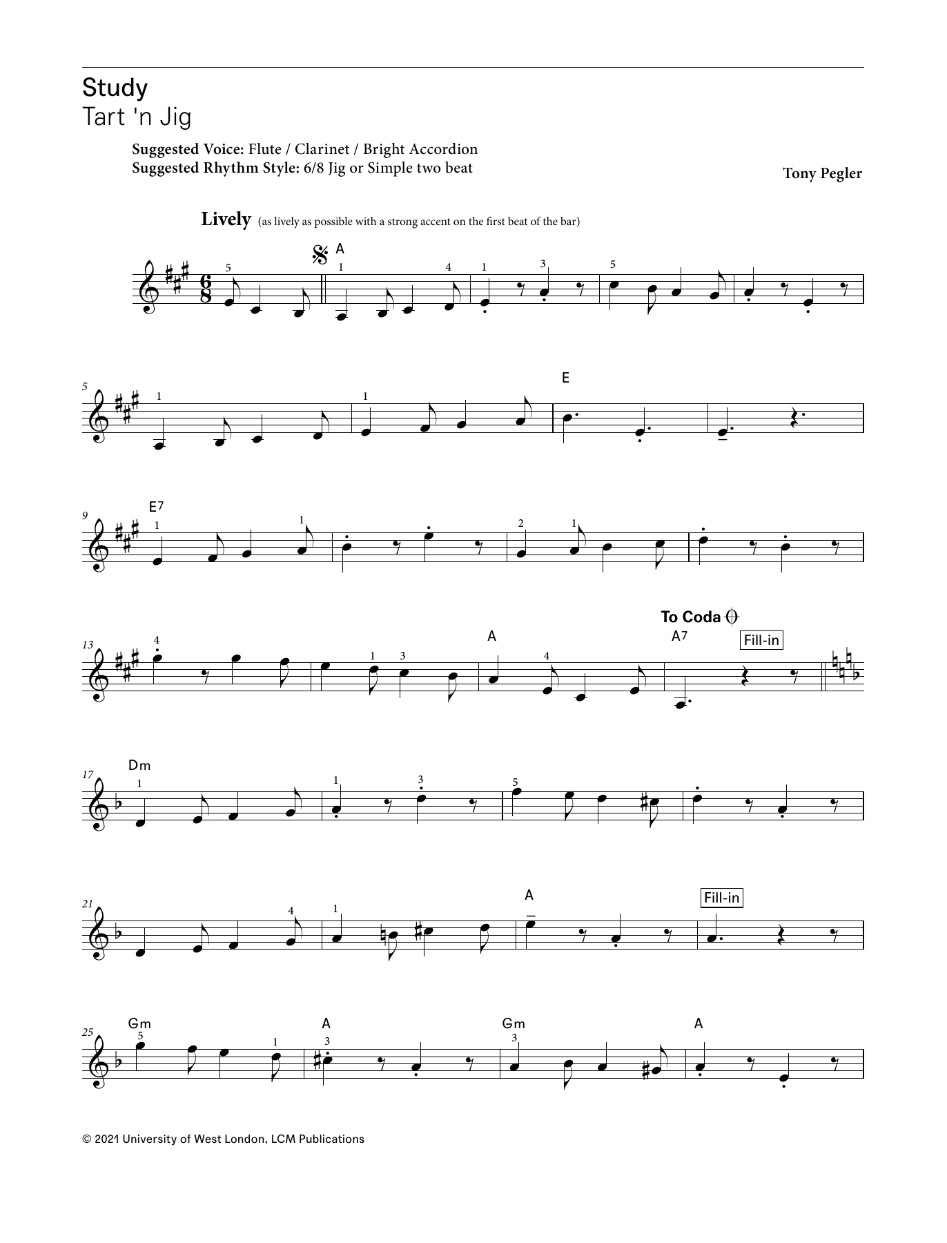 Tony Pegler Tart 'n Jig (from LCME Electronic Keyboard Study Grade 3) sheet music notes and chords arranged for Piano Solo