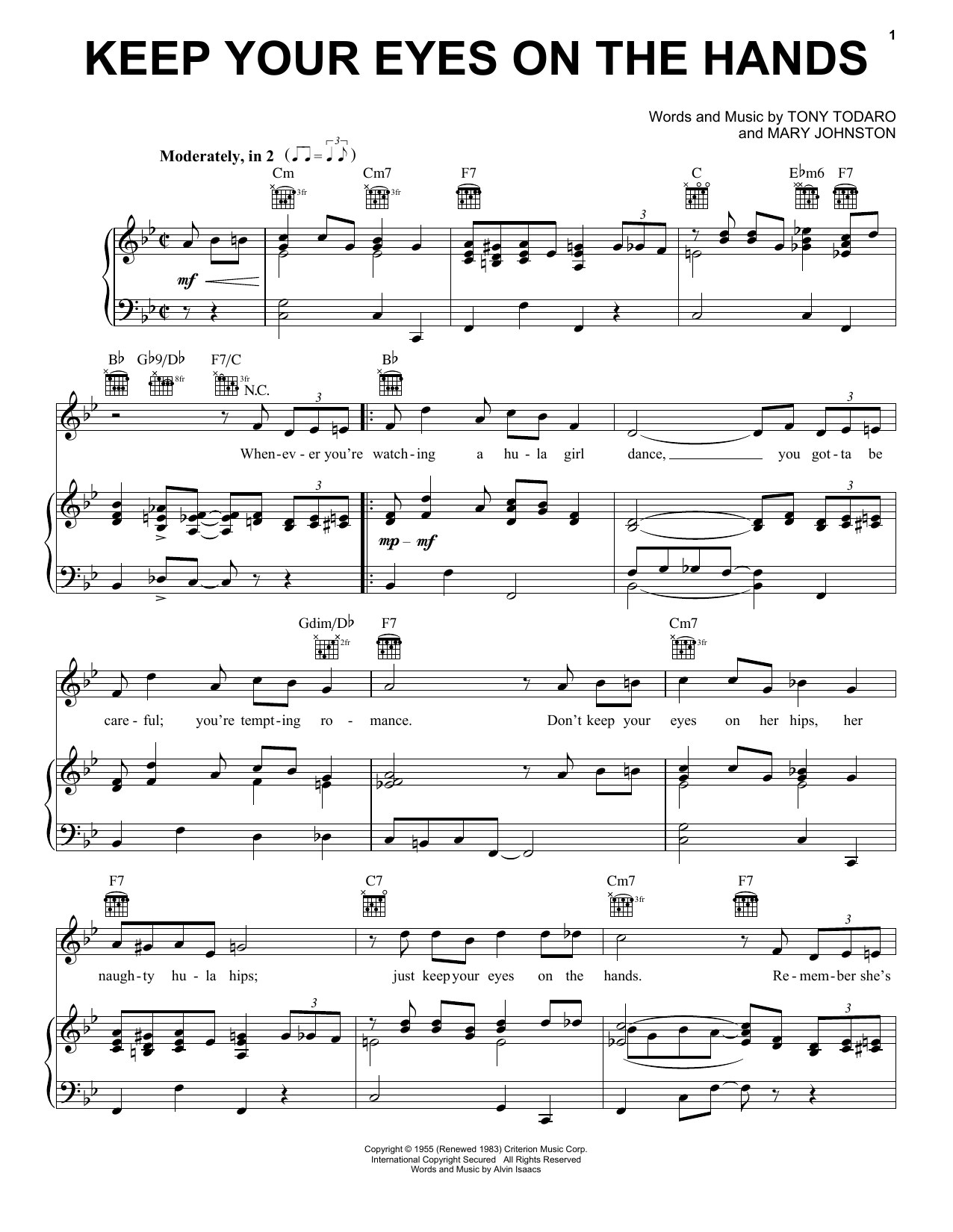 Tony Todaro Keep Your Eyes On The Hands sheet music notes and chords arranged for Piano, Vocal & Guitar Chords (Right-Hand Melody)