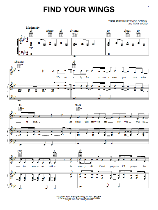 Tony Wood Find Your Wings sheet music notes and chords arranged for Piano, Vocal & Guitar Chords (Right-Hand Melody)
