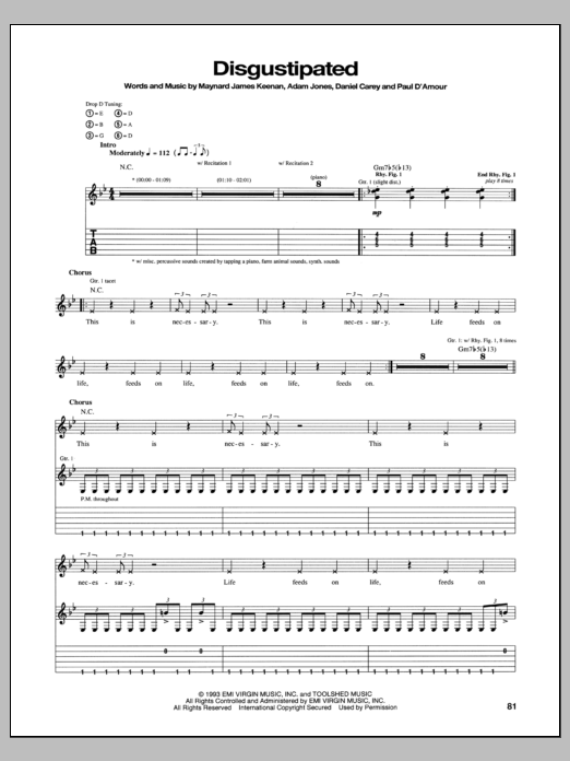 Tool Disgustipated sheet music notes and chords arranged for Guitar Tab